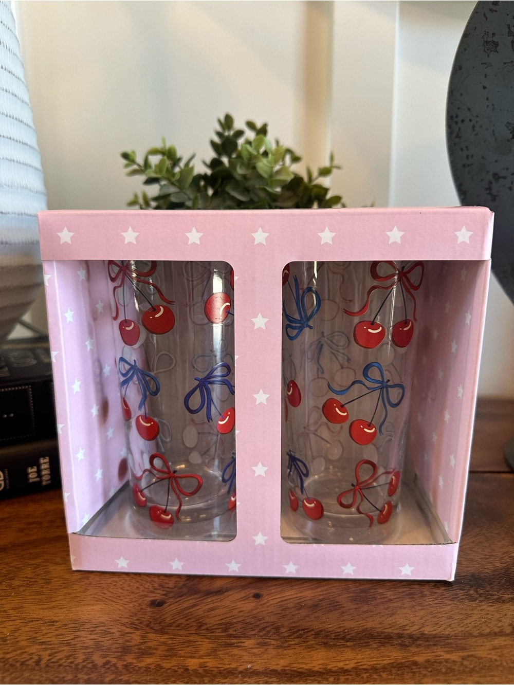 🍒 Set of 2 Cherry Bow Highball Glasses | Pink Gift Box | Cocktail Glasses